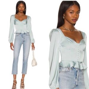 Aster the Label Long Sleeve Blouse in Light Blue.